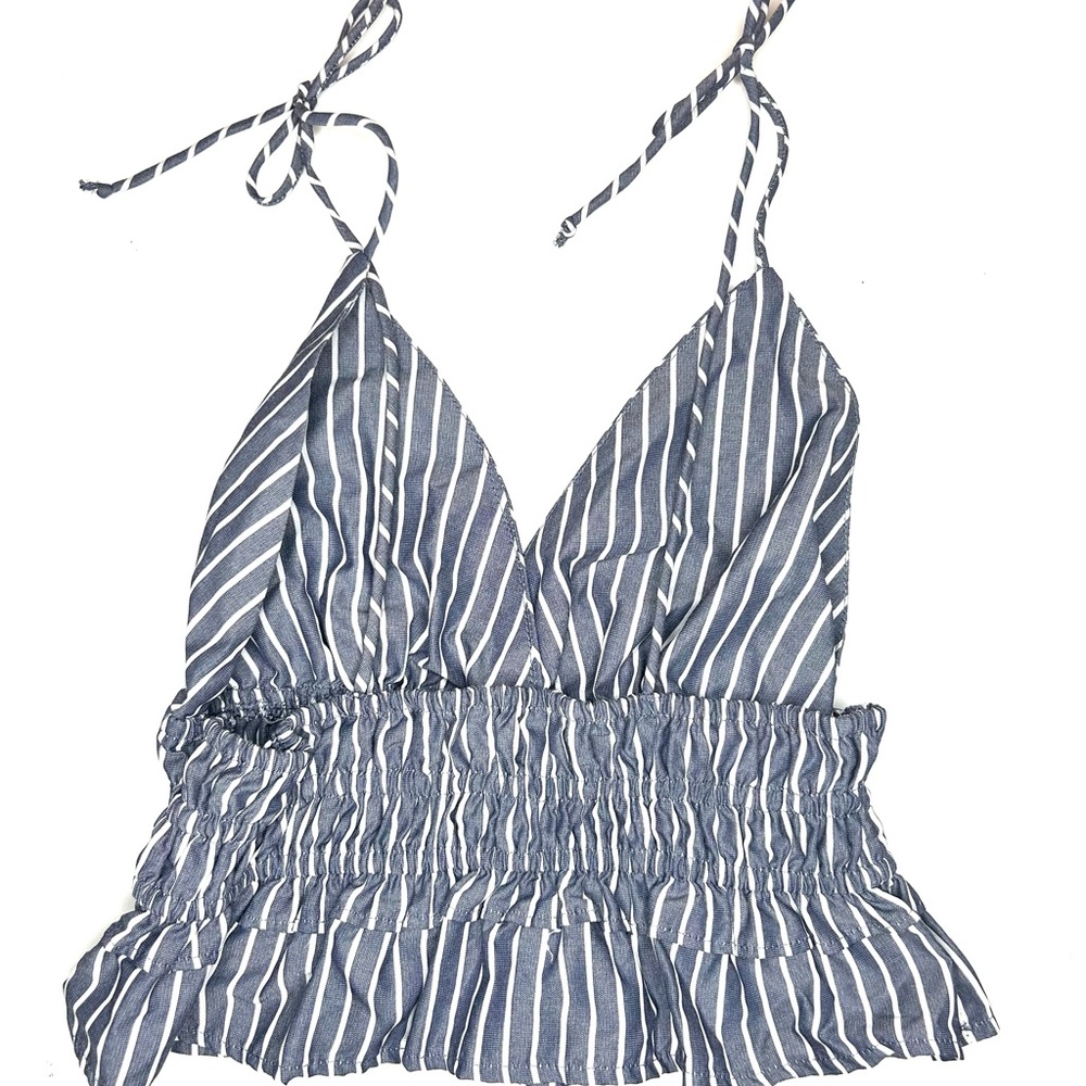 Striped Halter Top with Ruffle Hem - Picture 2 of 2